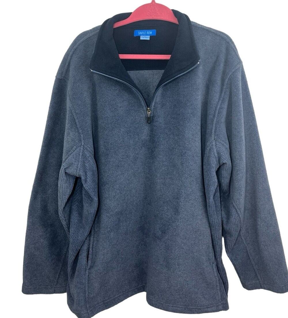 Savile Row 1/4 Zip Fleece Jumper Pullover XL Mens Grey Blue Polyester Gorpcore